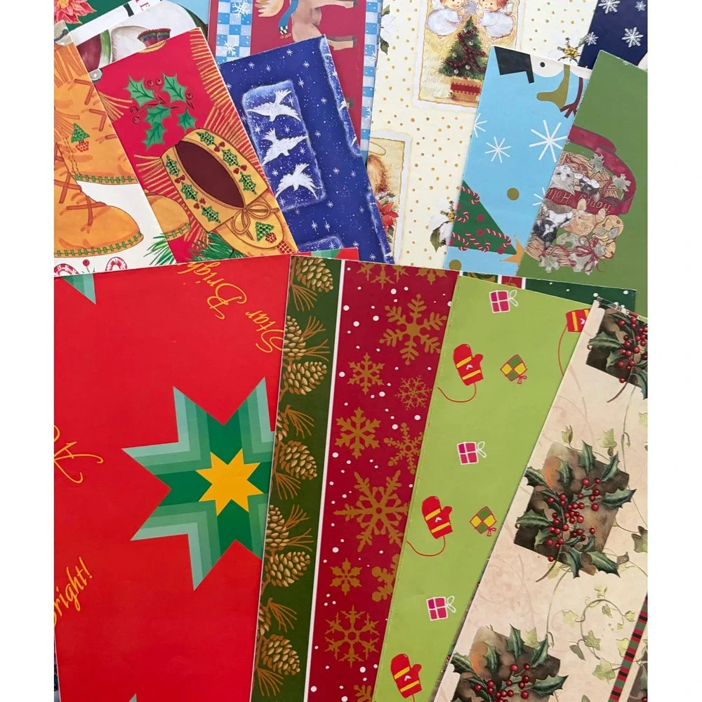 Vintage Christmas Gift Wrap Lot 34 Sheets Holiday Sally Foster Era 80s 90s Mixed